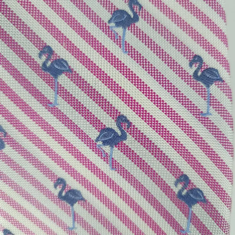 NWT Jos. A. Bank 1905 Silk Neck Tie Pink Striped Blue Flamingo Birds